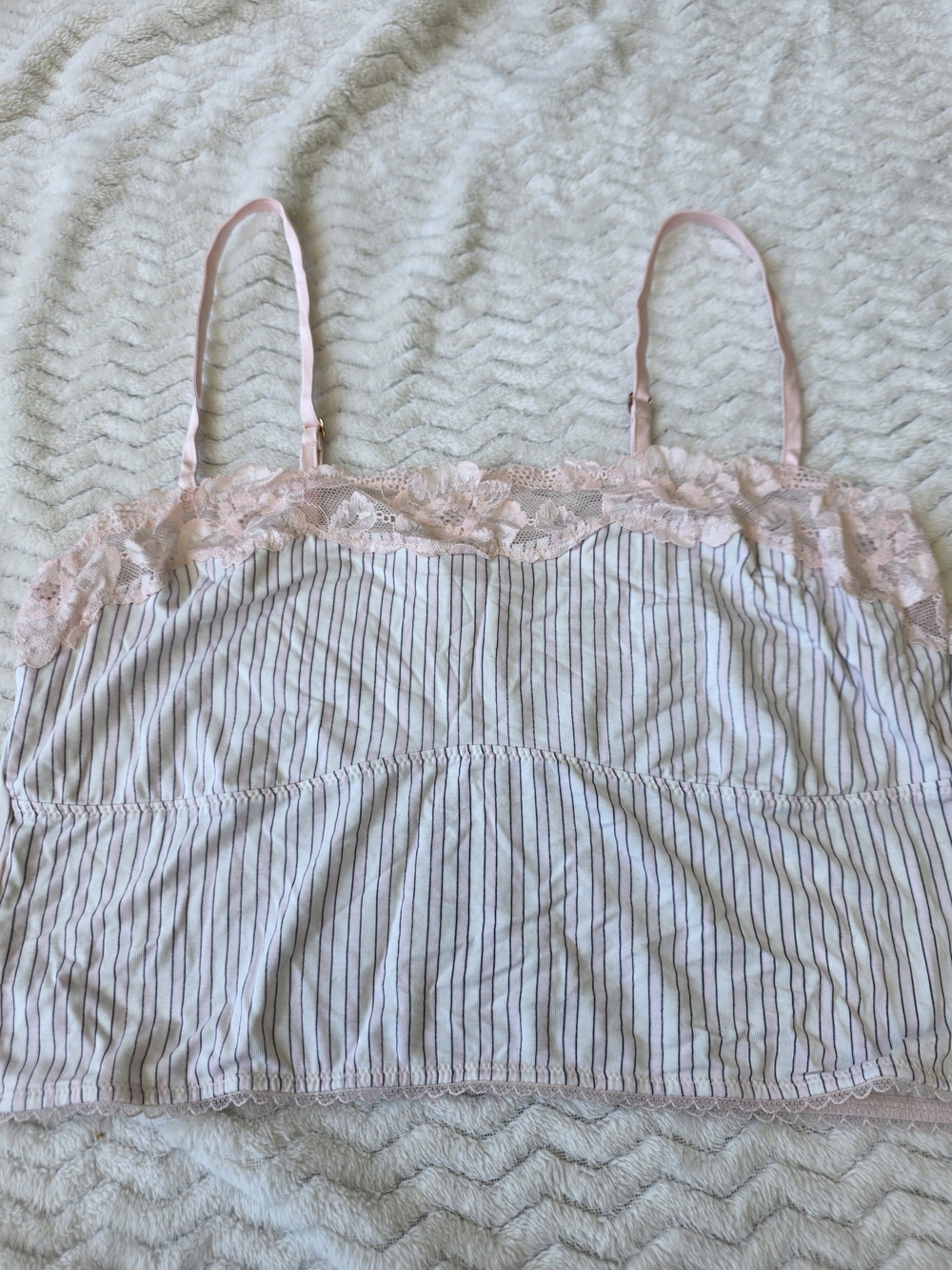 Victoria's Secret Pink & White Striped Lace-Trim Camisole Top